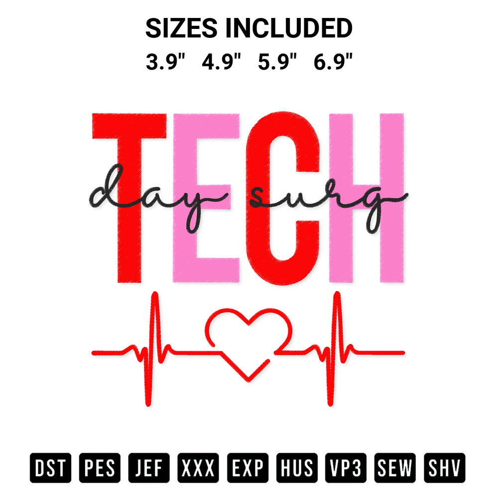 Add a unique touch to your apparel with the Tech Day Surg Nurse Heartbeat Embroidery Design embroidery file. Premium instant download available now on Designspacks.com. Available sizes: 3.9", 4.9", 5.9", 6.9".