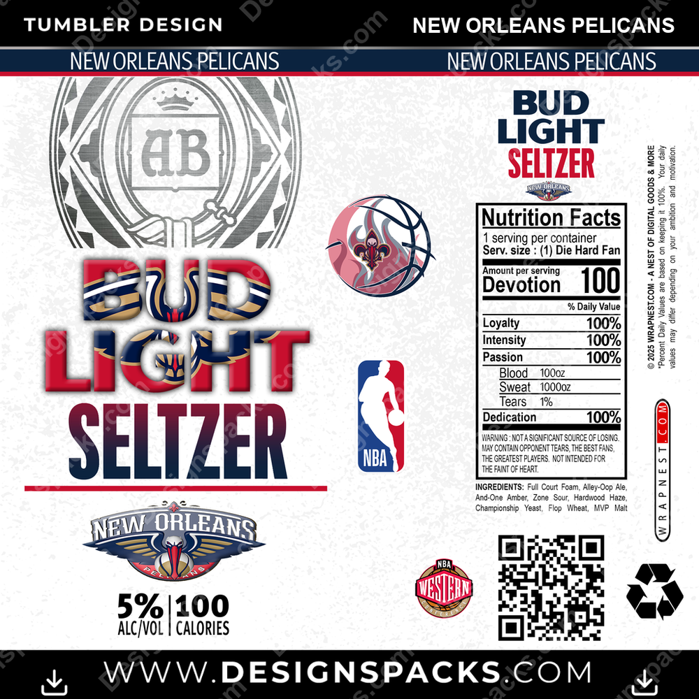 Basketball Bud Light Seltzer New Orleans Pelicans NBA Basketball Tumbler Digital Wrap Design Download