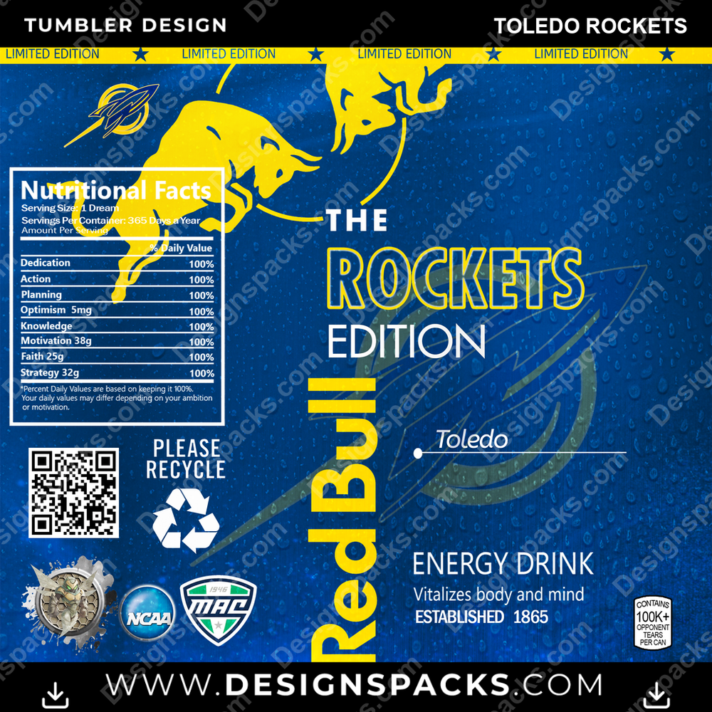 College Sport Red Bull Toledo Rockets NCAA College Sport Tumbler Digital Wrap Design Download