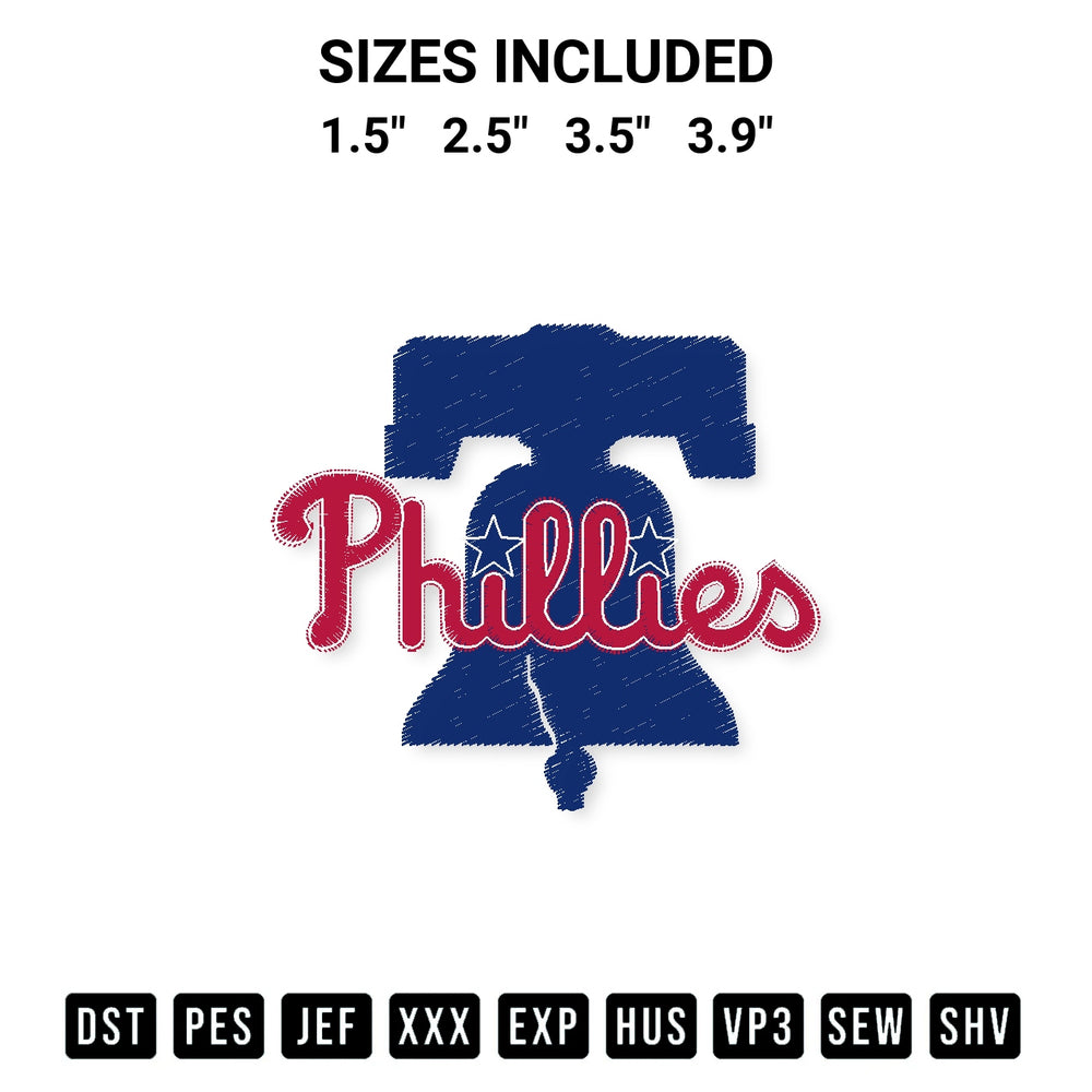 Stitch like a pro with the Philadelphia Phillies Logo Embroidery Design embroidery pattern from Designspacks.com. High-quality digital machine embroidery file. Available sizes: 1.5", 2.5", 3.5", 3.9".