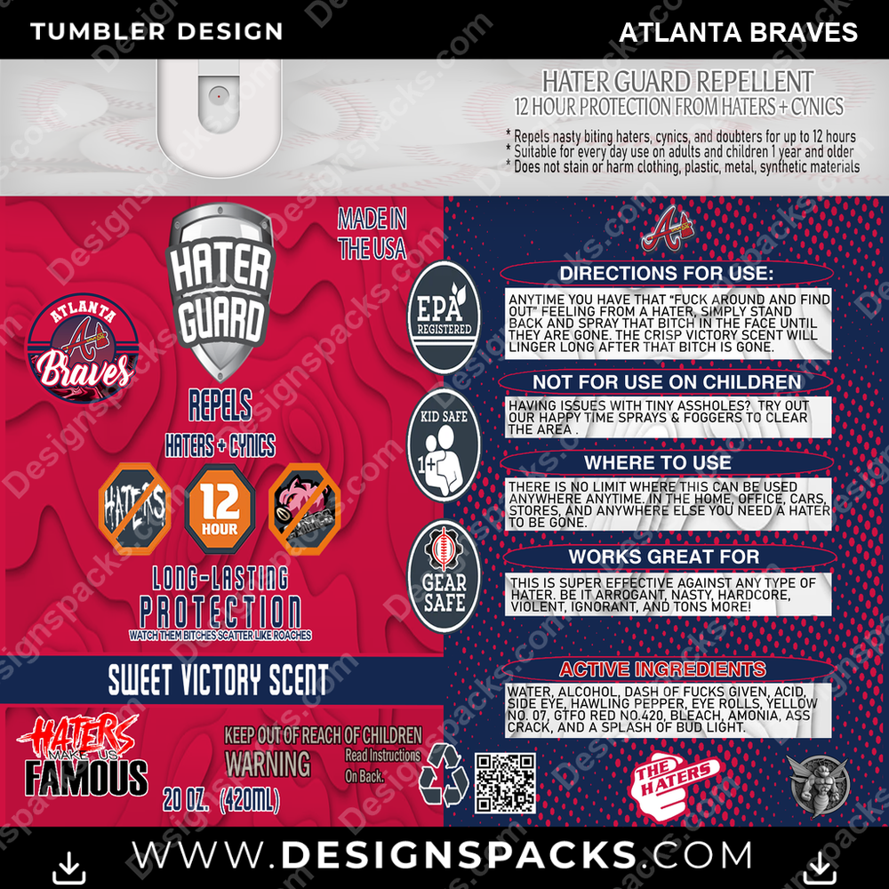 Baseball Hater Guard Atlanta Braves Tumbler Digital Wrap Design