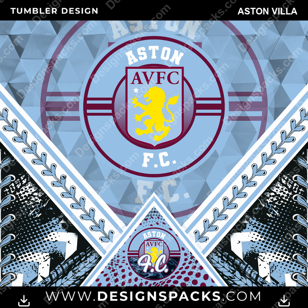 Soccer UK Diamond Aston Villa Tumbler Digital Wrap Design