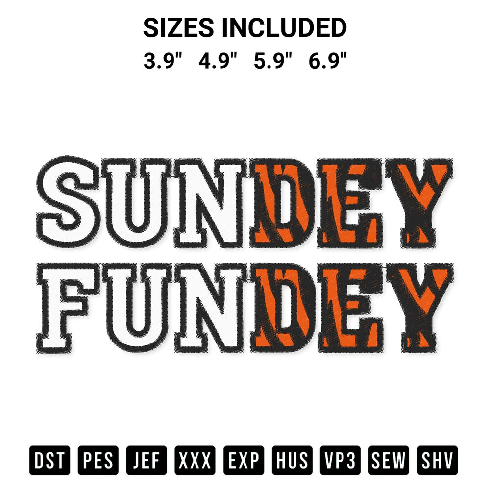 Add a unique touch to your apparel with the Sundey Fundey Cincinnati Bengals Embroidery Design embroidery file. Premium instant download available now on Designspacks.com. Available sizes: 3.9", 4.9", 5.9", 6.9".