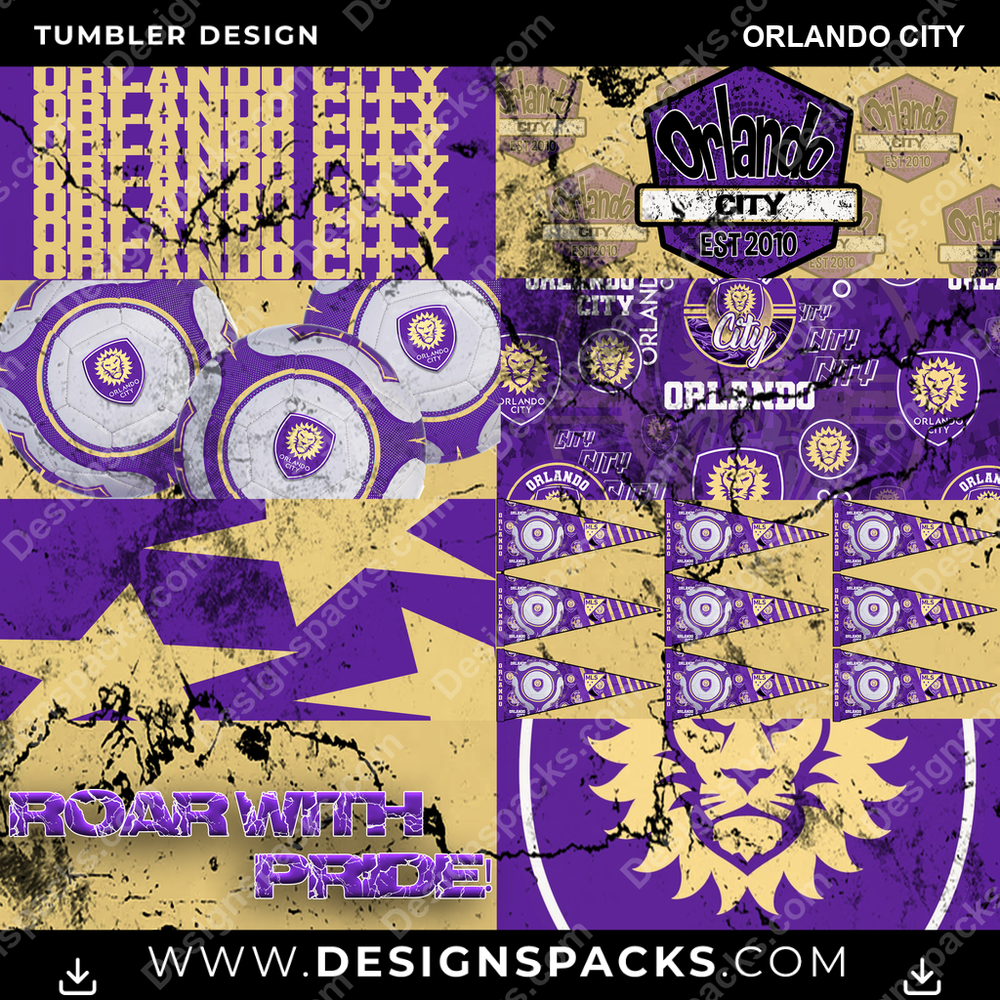 Soccer Distressed BG Orlando City Tumbler Digital Wrap Design