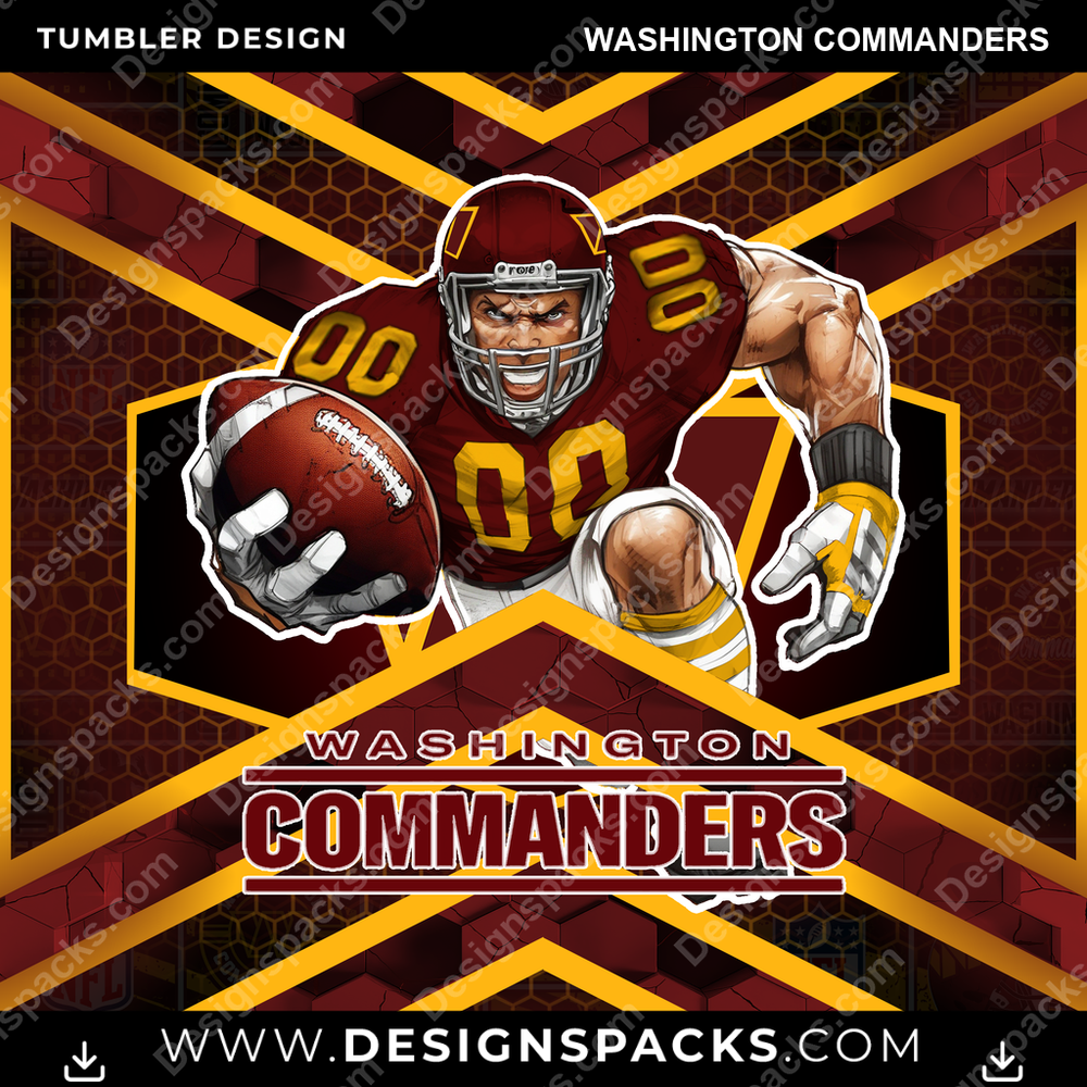 Football Honeycomb Washington Commanders Tumbler Digital Wrap Design