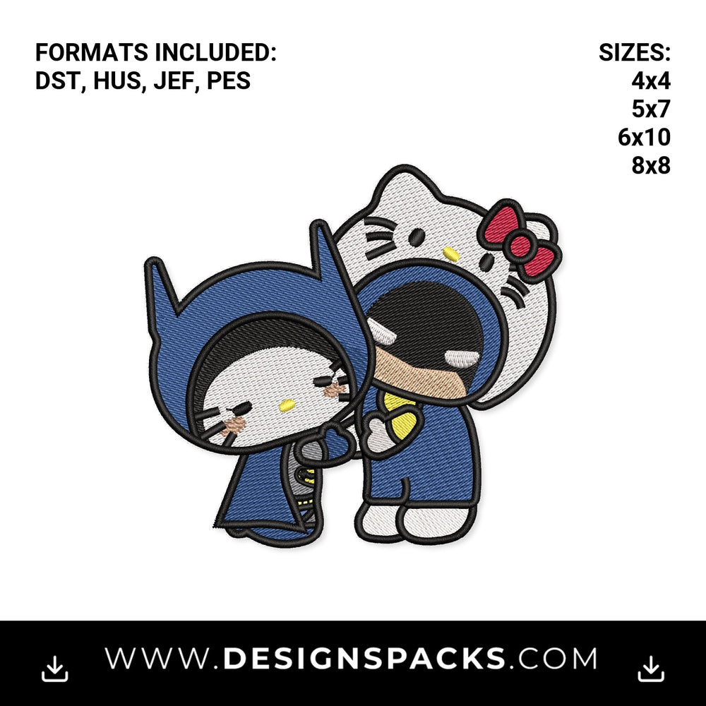 Hello Kitty and Batman Cosplay Couple Embroidery Design - Instant digital download pattern at Designspacks.com