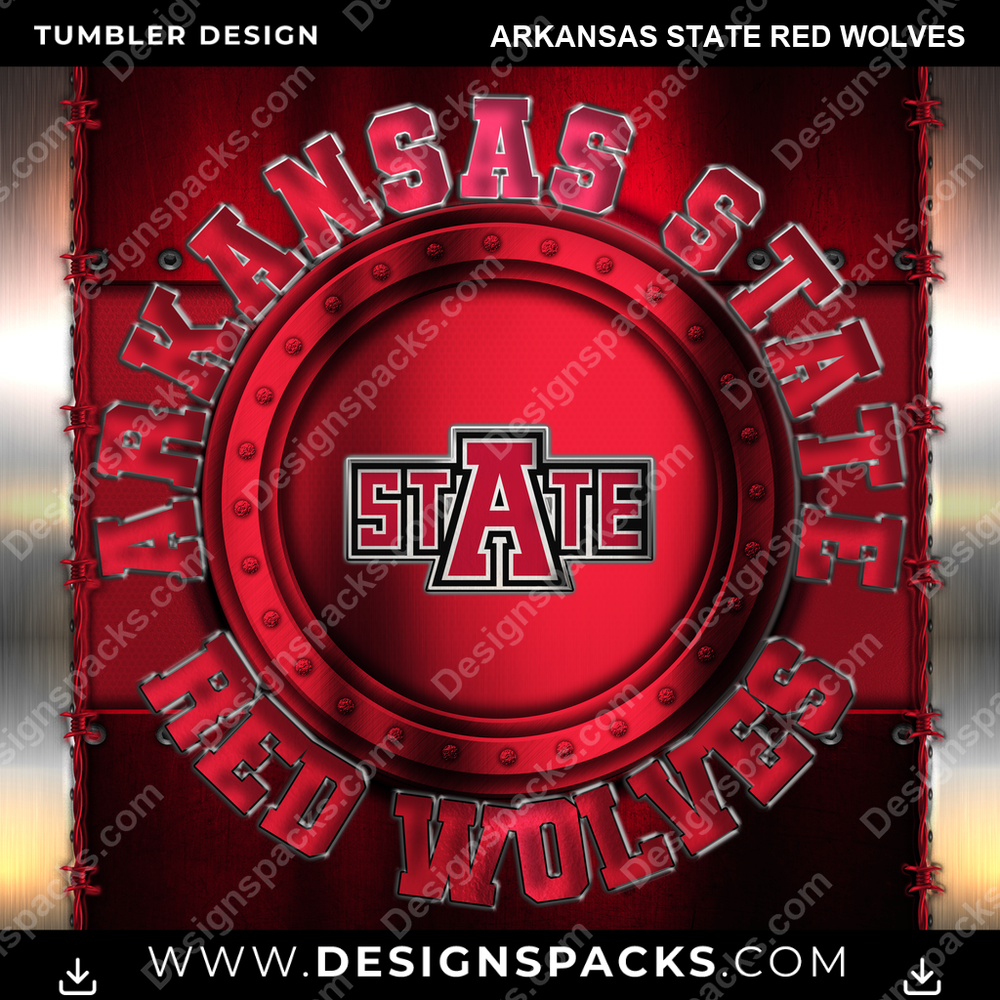 College Sport Metal Arkansas State Red Wolves NCAA College Sport Tumbler Digital Wrap Design Download