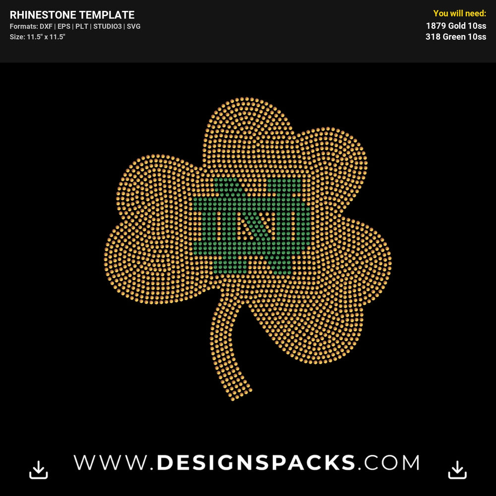 Notre Dame Big Clover Rhinestone Digital Template