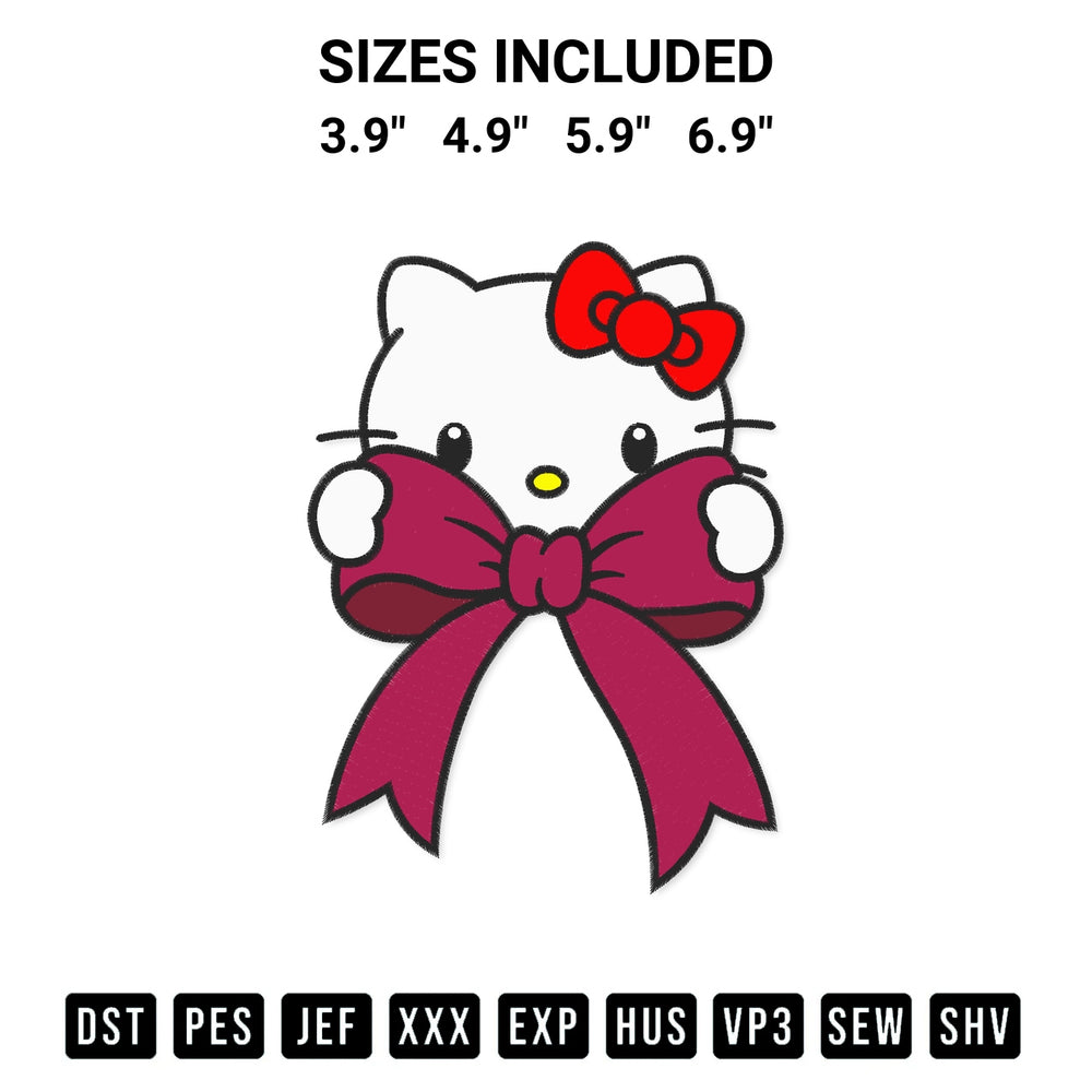 Stitch like a pro with the Hello Kitty Coquette Bow Embroidery Design embroidery pattern from Designspacks.com. High-quality digital machine embroidery file. Available sizes: 3.9", 4.9", 5.9", 6.9".