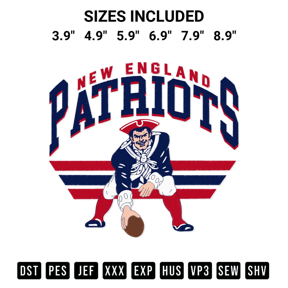 Elevate your next project with our Retro Patriots Mascot Game Day Embroidery Design embroidery file. Shop high-quality digital patterns instantly at Designspacks.com. Available sizes: 3.9", 4.9", 5.9", 6.9", 7.9", 8.9".