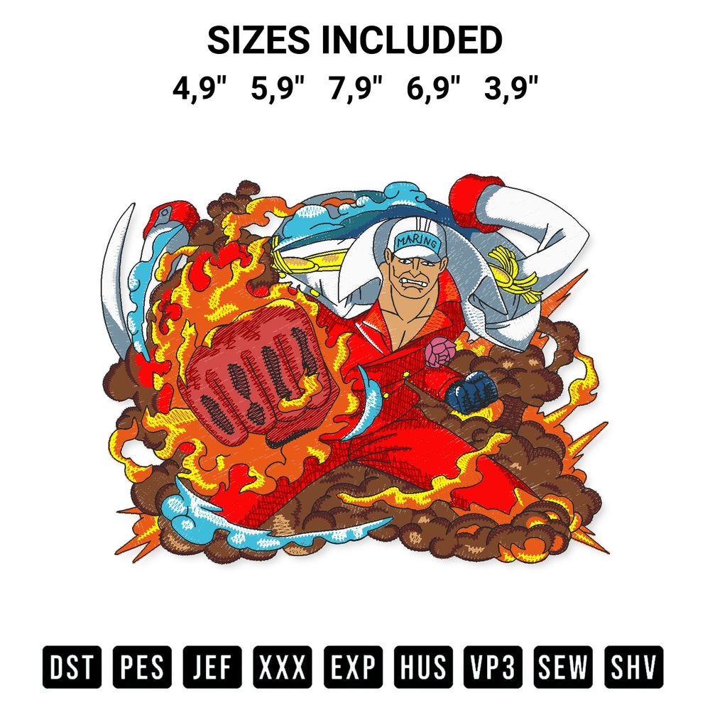 Discover the perfect addition to your crafting collection: Sakazuki Akainu One Piece Logo Embroidery Design embroidery file. Instantly available at Designspacks.com. Available sizes: 4,9", 5,9", 7,9", 6,9", 3,9".