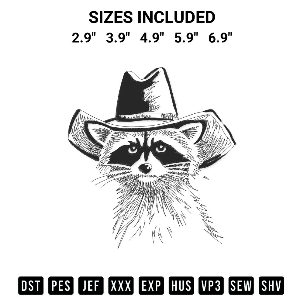 Discover the perfect addition to your crafting collection: Cowboy Raccoon Silhouette Embroidery Print Embroidery Design embroidery file. Instantly available at Designspacks.com. Available sizes: 2.9", 3.9", 4.9", 5.9", 6.9".