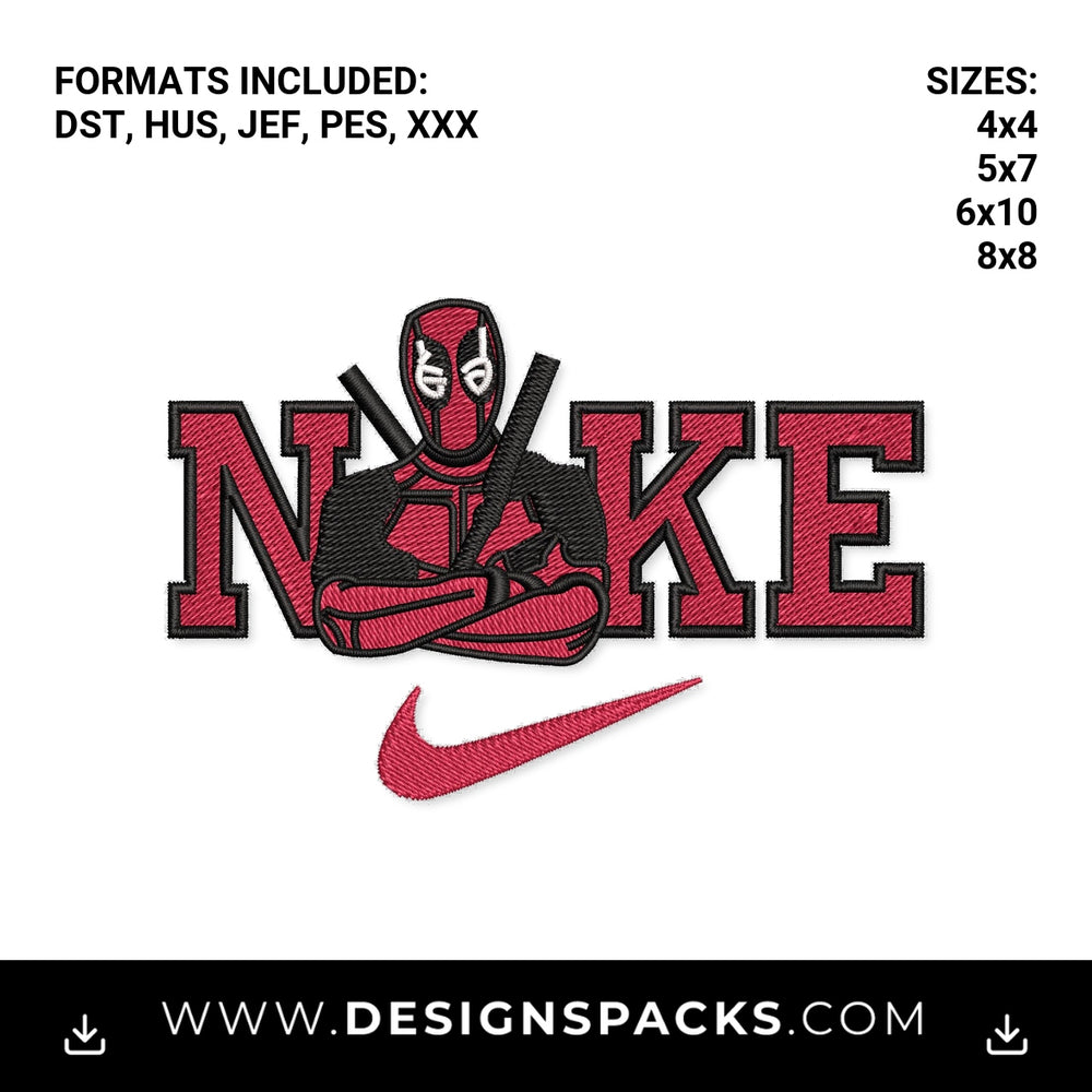 Deadpool Nike Character Swoosh Logo Embroidery Design - Instant digital download pattern at Designspacks.com
