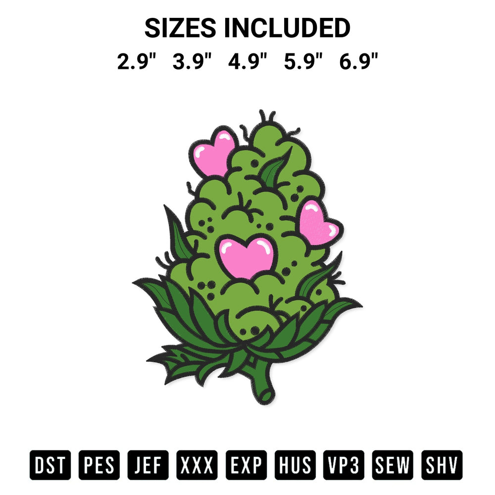 Looking for the perfect pattern? Download the Cannabis Bud Valentine Embroidery Design embroidery design today at Designspacks.com. Crisp, clean stitching guaranteed. Available sizes: 2.9", 3.9", 4.9", 5.9", 6.9".