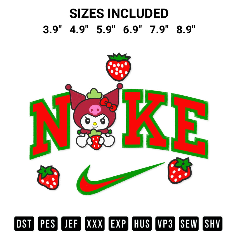Looking for the perfect pattern? Download the Kuromi Strawberries X Nike Embroidery Design embroidery design today at Designspacks.com. Crisp, clean stitching guaranteed. Available sizes: 3.9", 4.9", 5.9", 6.9", 7.9", 8.9".
