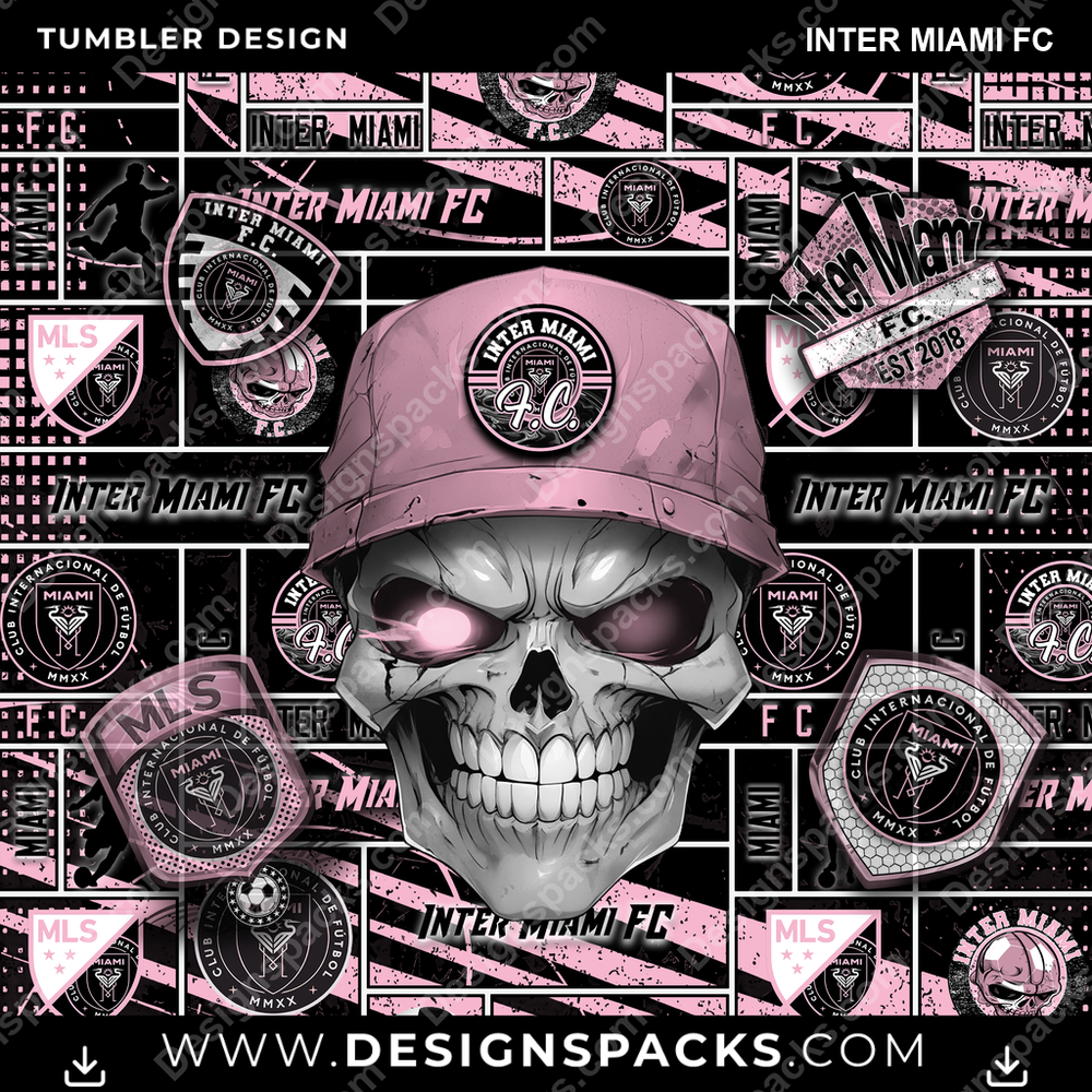 Soccer Skull Inter Miami FC Tumbler Digital Wrap Design