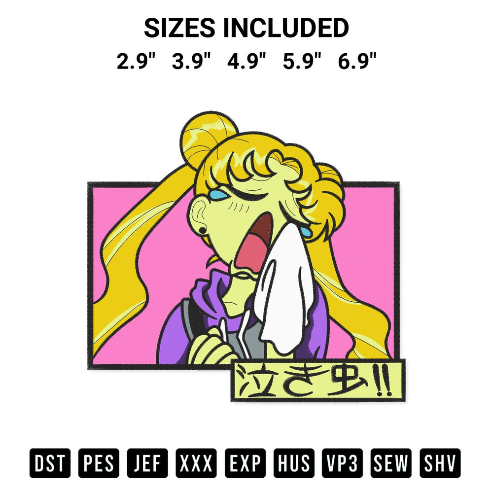 Discover the perfect addition to your crafting collection: Sailor Moon Embroidery Design embroidery file. Instantly available at Designspacks.com. Available sizes: 2.9", 3.9", 4.9", 5.9", 6.9".