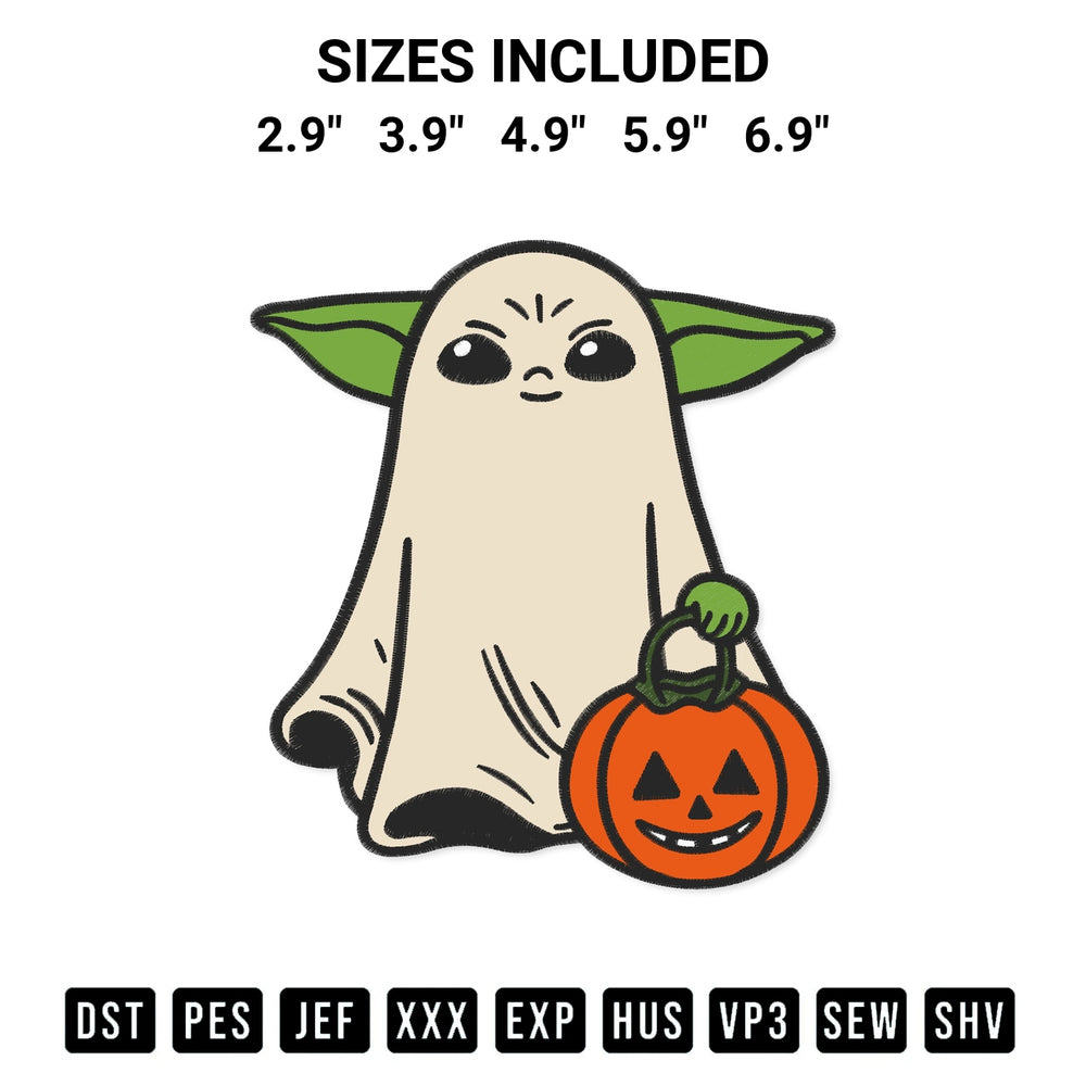 Get the Baby Yoda Ghost With Pumpkin Embroidery Design embroidery design for your custom crafts! Premium digitized files available for instant download at Designspacks.com. Available sizes: 2.9", 3.9", 4.9", 5.9", 6.9".