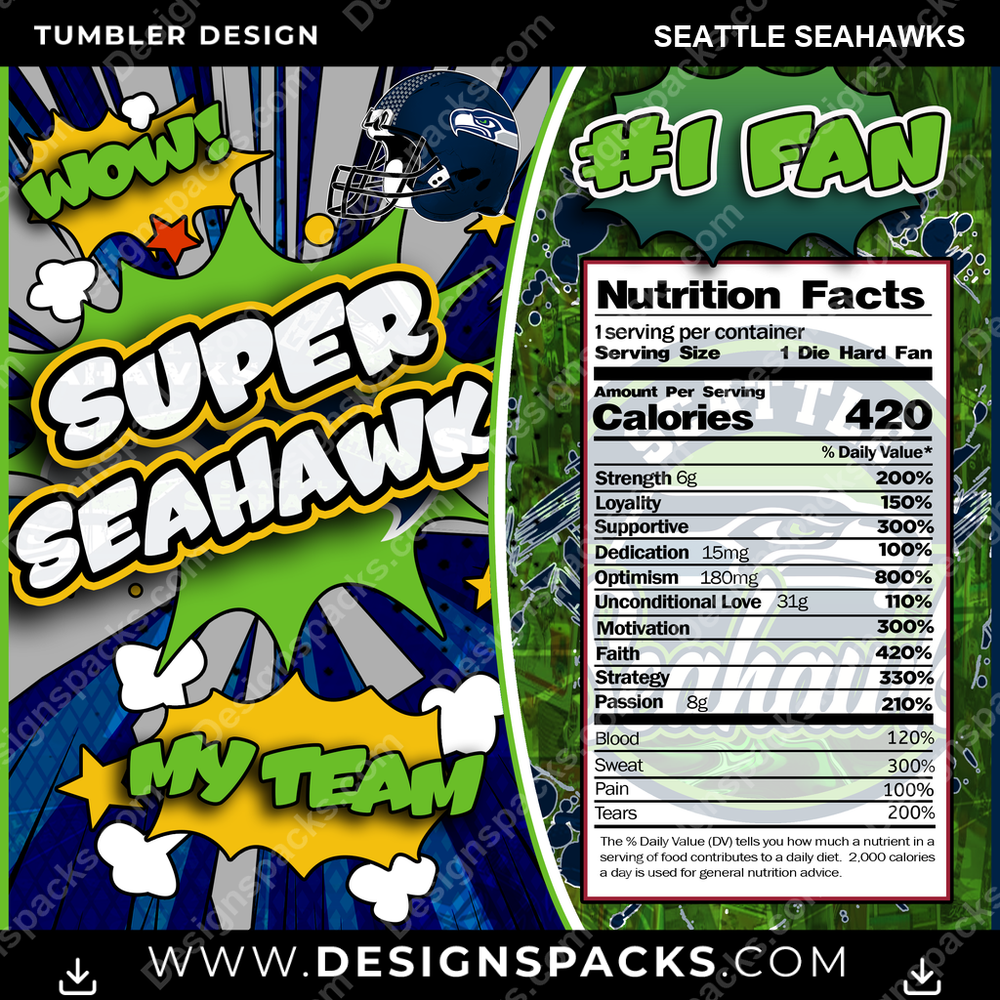 Football Super Team Seattle Seahawks NFL Football Tumbler Digital Wrap Design Download