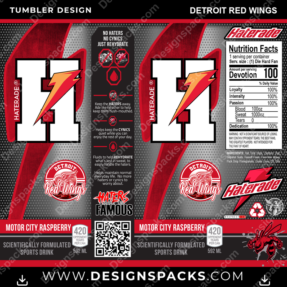 Hockey Haterade Detroit Red Wings NHL Hockey Tumbler Digital Wrap Design Download