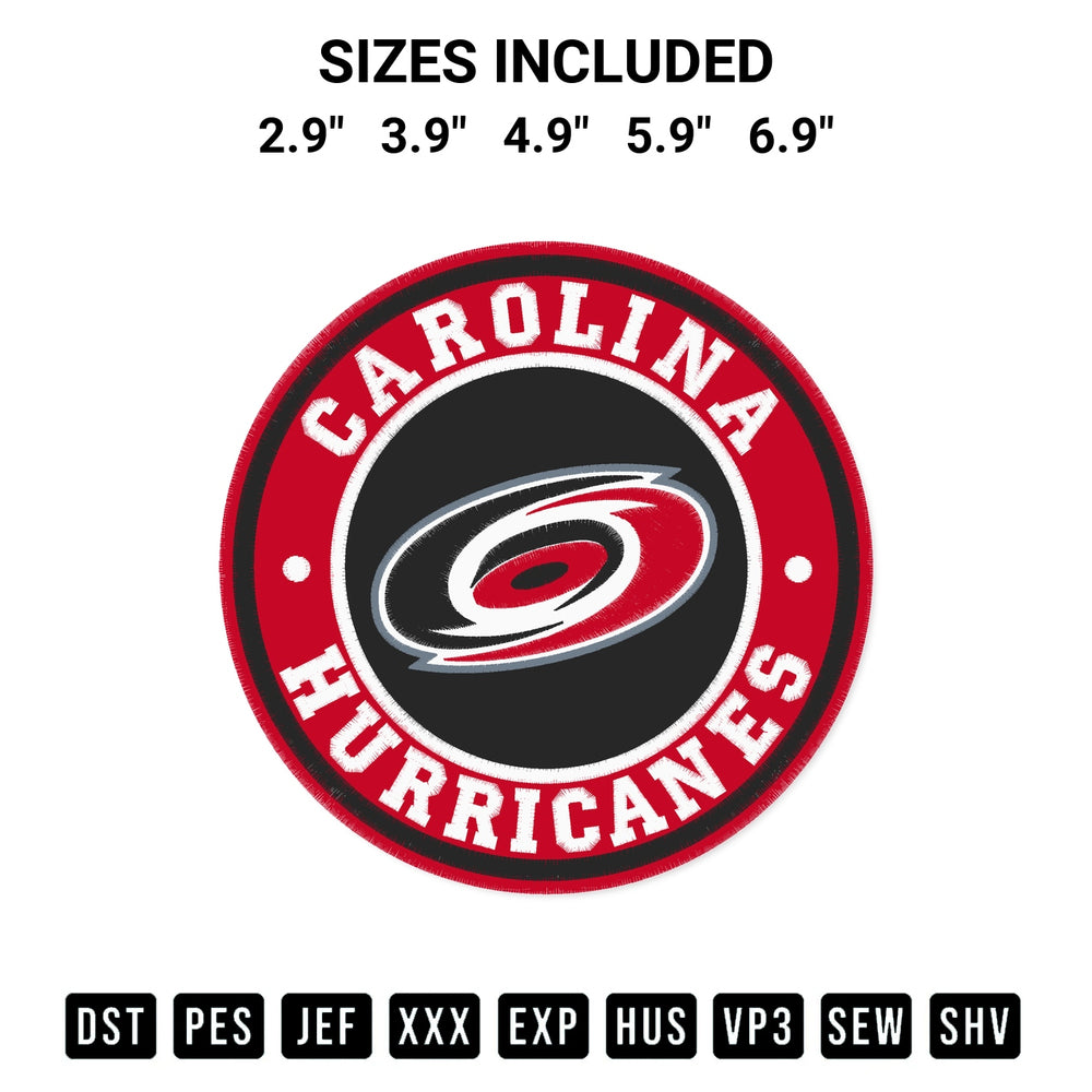 Get the Carolina Hurricanes Circle Logo Embroidery Design embroidery design for your custom crafts! Premium digitized files available for instant download at Designspacks.com. Available sizes: 2.9", 3.9", 4.9", 5.9", 6.9".