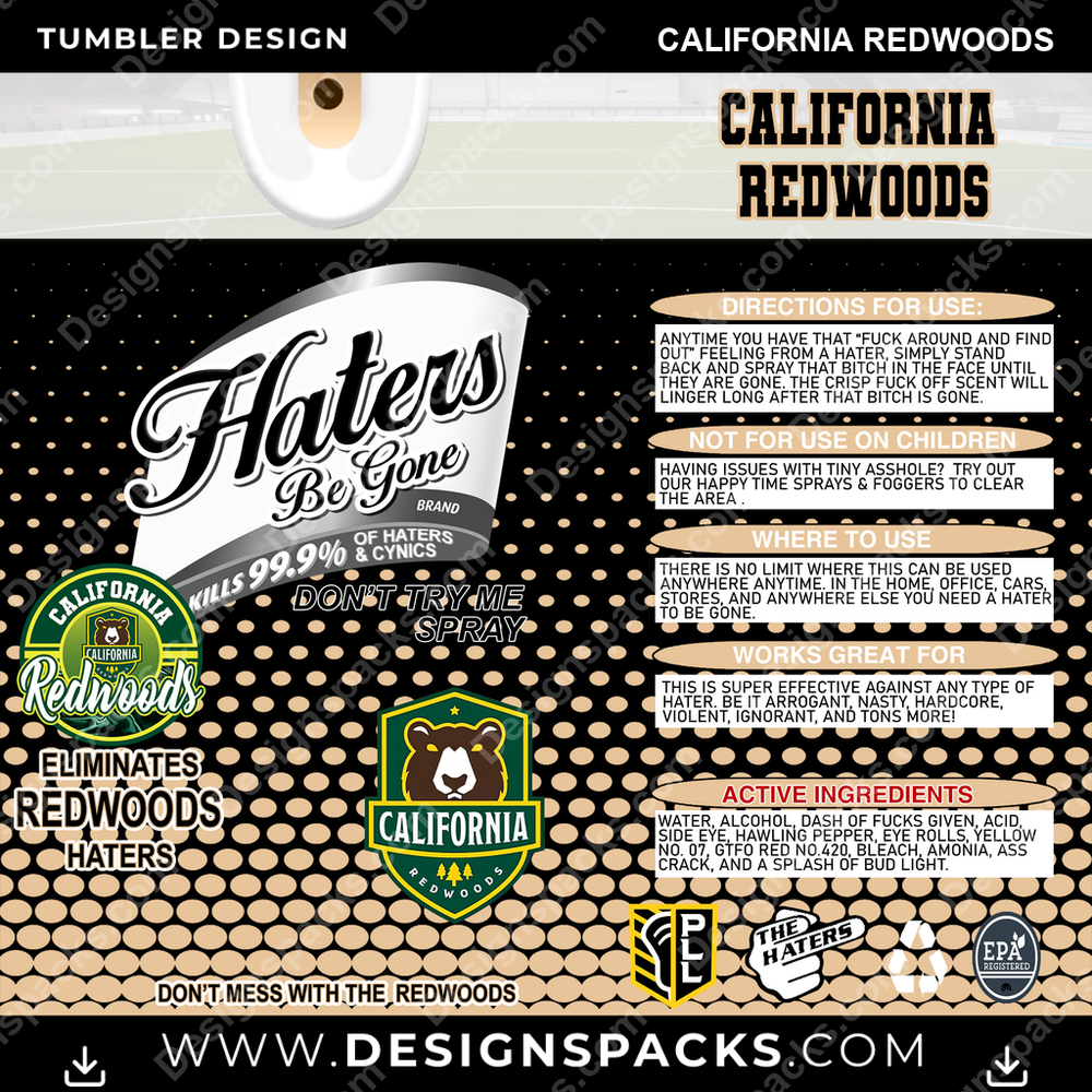 Lacrosse Haters Be Gone California Redwoods PLL Lacrosse Tumbler Digital Wrap Design Download