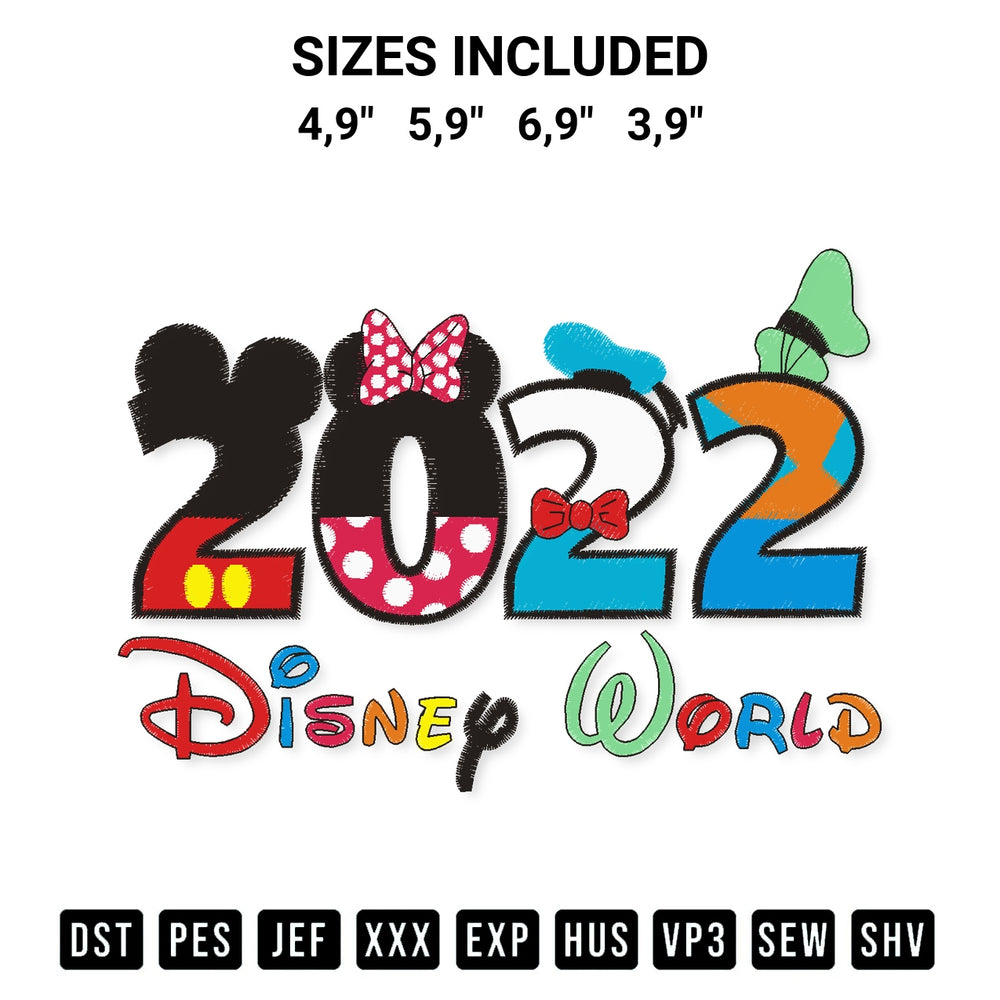 Get the Disney World 2022 Logo Embroidery Design embroidery design for your custom crafts! Premium digitized files available for instant download at Designspacks.com. Available sizes: 4,9", 5,9", 6,9", 3,9".
