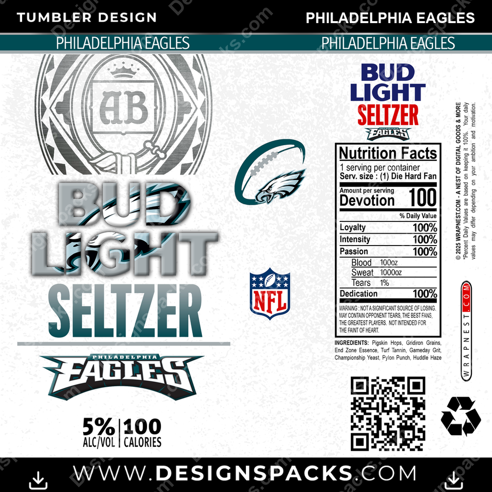 Football Bud Light Seltzer Philadelphia Eagles NFL Football Tumbler Digital Wrap Design Download