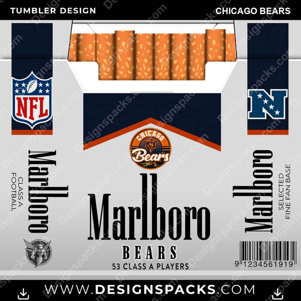 Football Marlboro Chicago Bears NFL Football Tumbler Digital Wrap Design Download