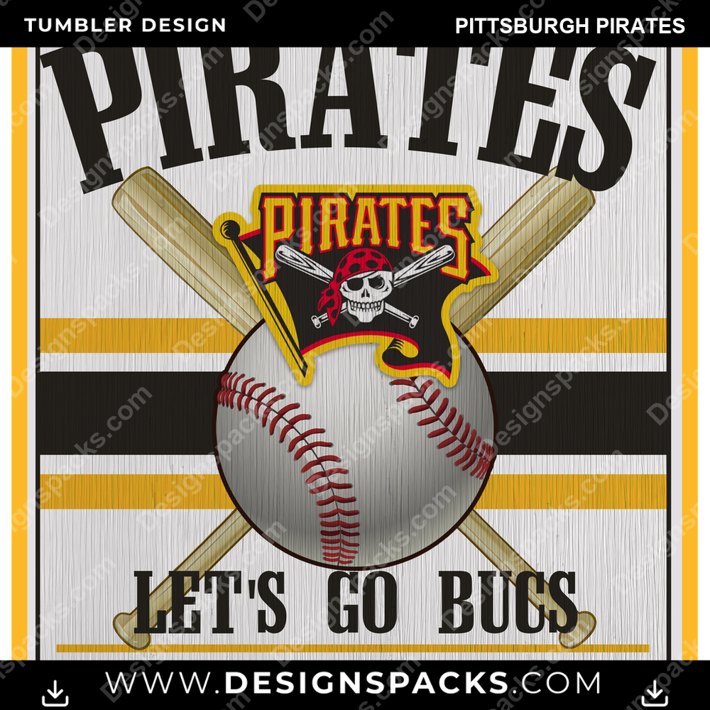 Baseball Vintage Wood Logo Pittsburgh Pirates MLB Baseball Tumbler Digital Wrap Design Download