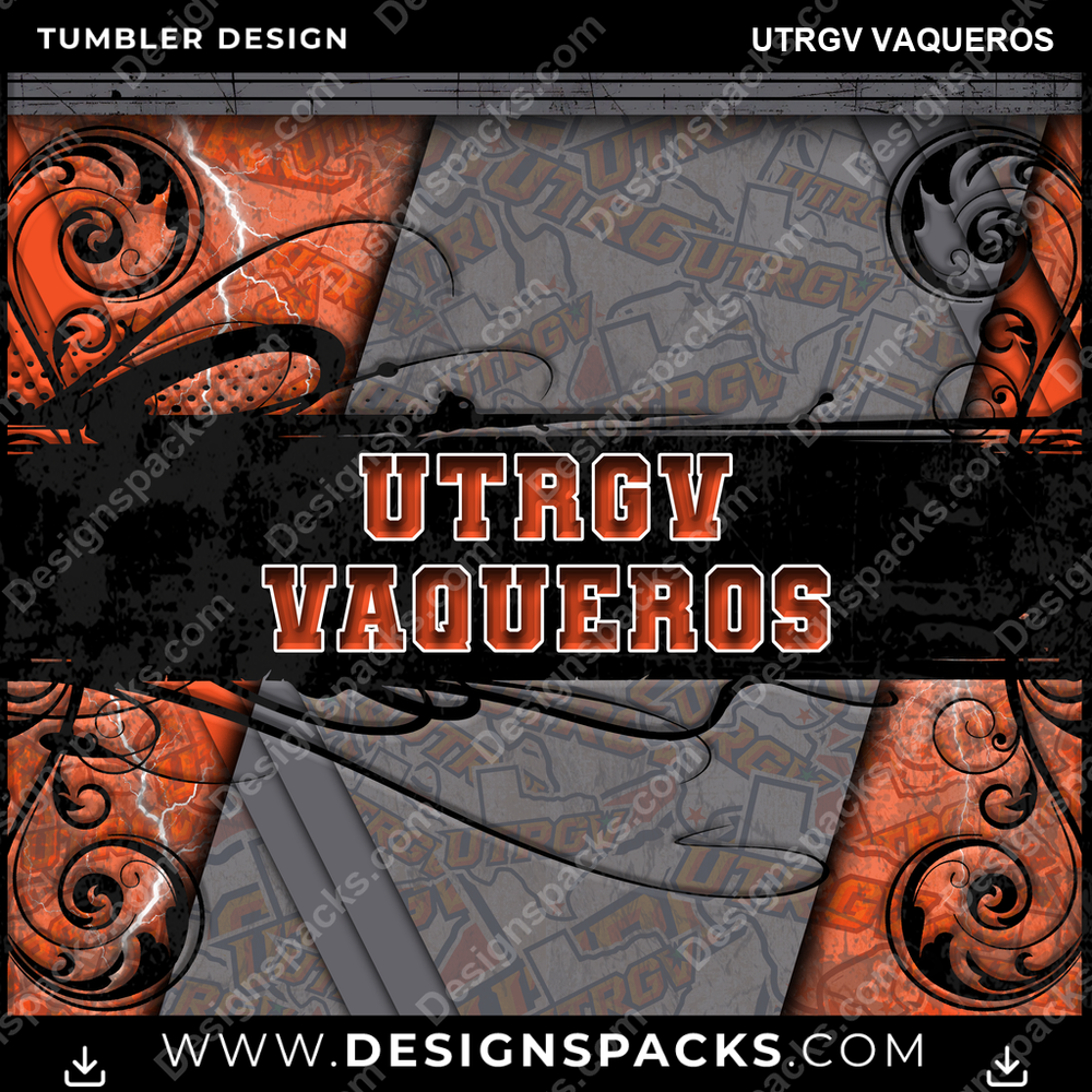 College Sport Elegant UTRGV Vaqueros Tumbler Digital Wrap Design