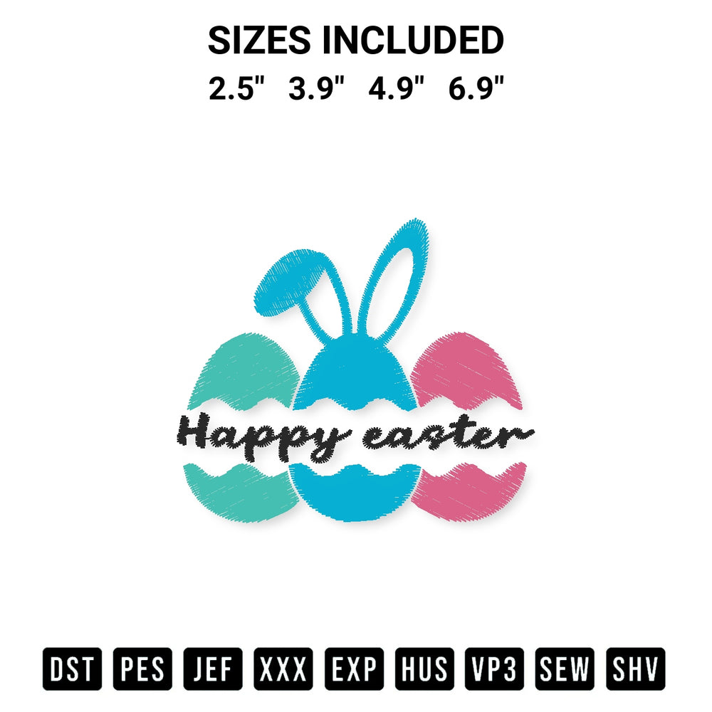 Shop the Happy Easter Eggs Embroidery Design machine embroidery pattern at Designspacks.com. Beautifully digitized for flawless stitching on any fabric. Available sizes: 2.5", 3.9", 4.9", 6.9".