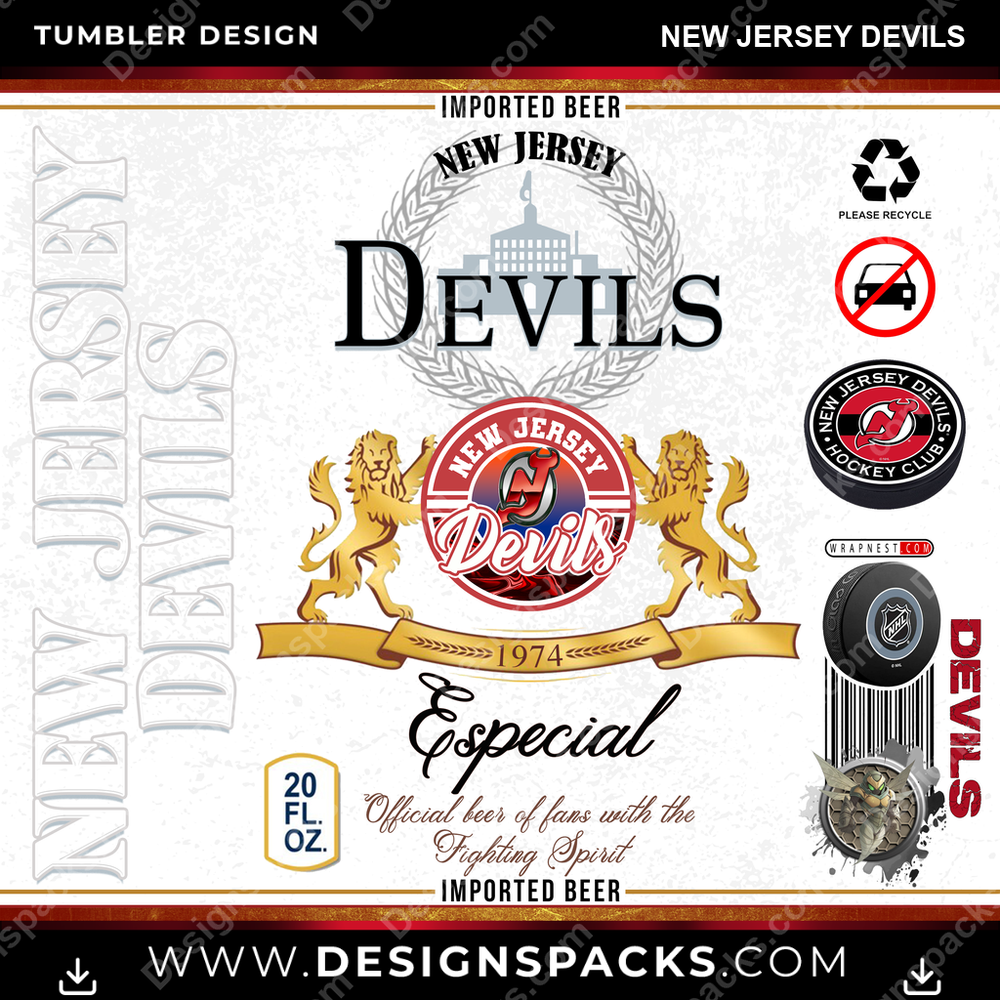 Hockey Modelo New Jersey Devils Tumbler Digital Wrap Design