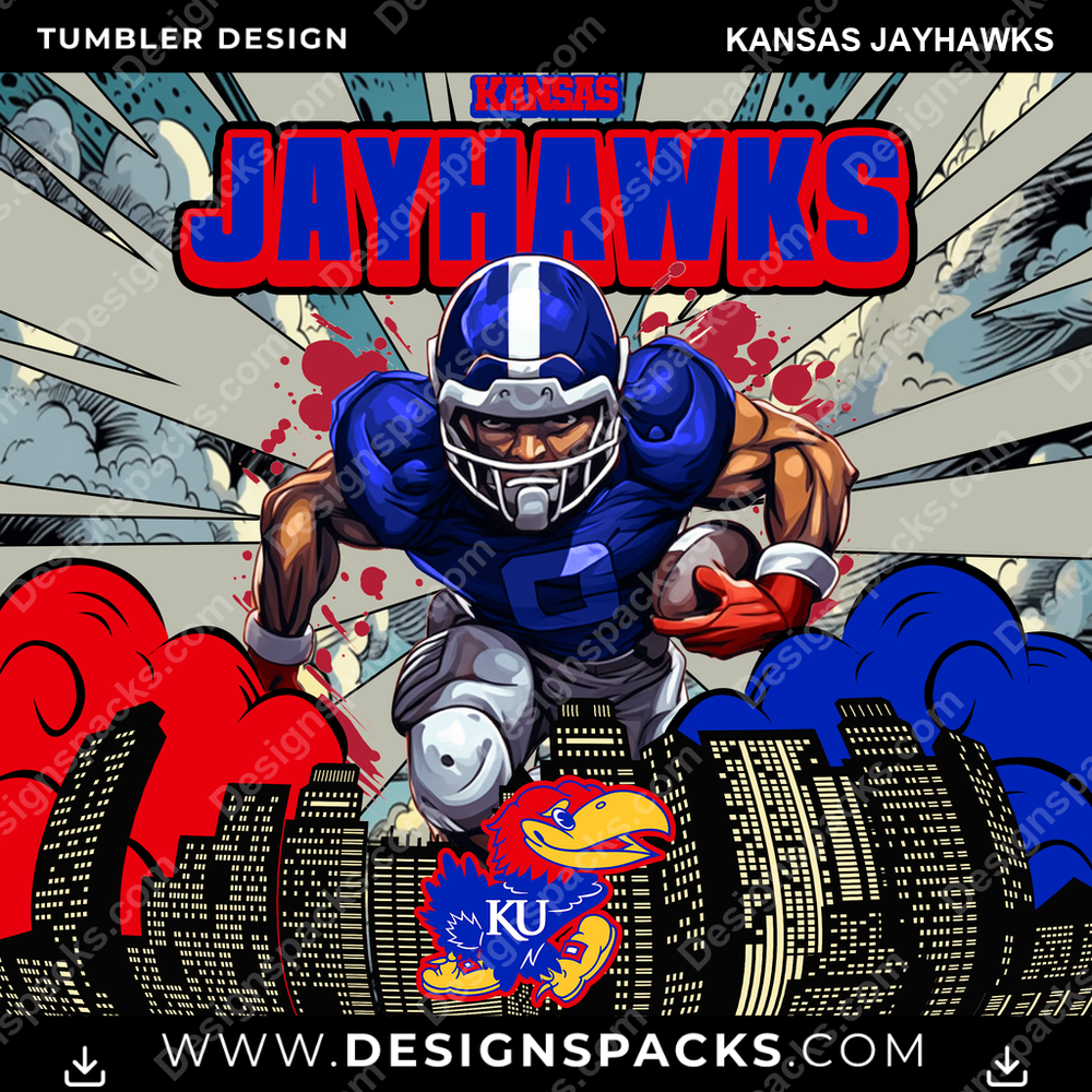 College Sport Comic Cover Kansas Jayhawks NCAA College Sport Tumbler Digital Wrap Design Download