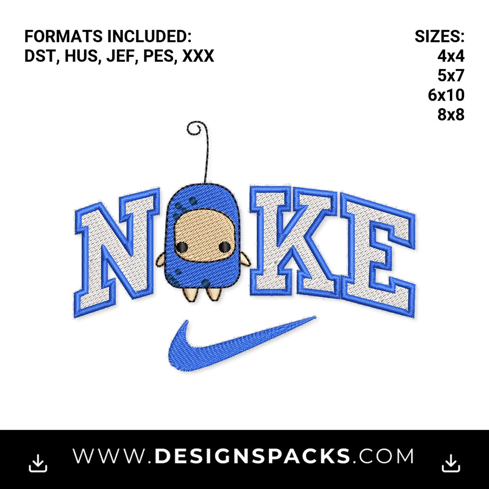 Cute Blue Mascot Nike Varsity Swoosh Embroidery Design - Instant digital download pattern at Designspacks.com