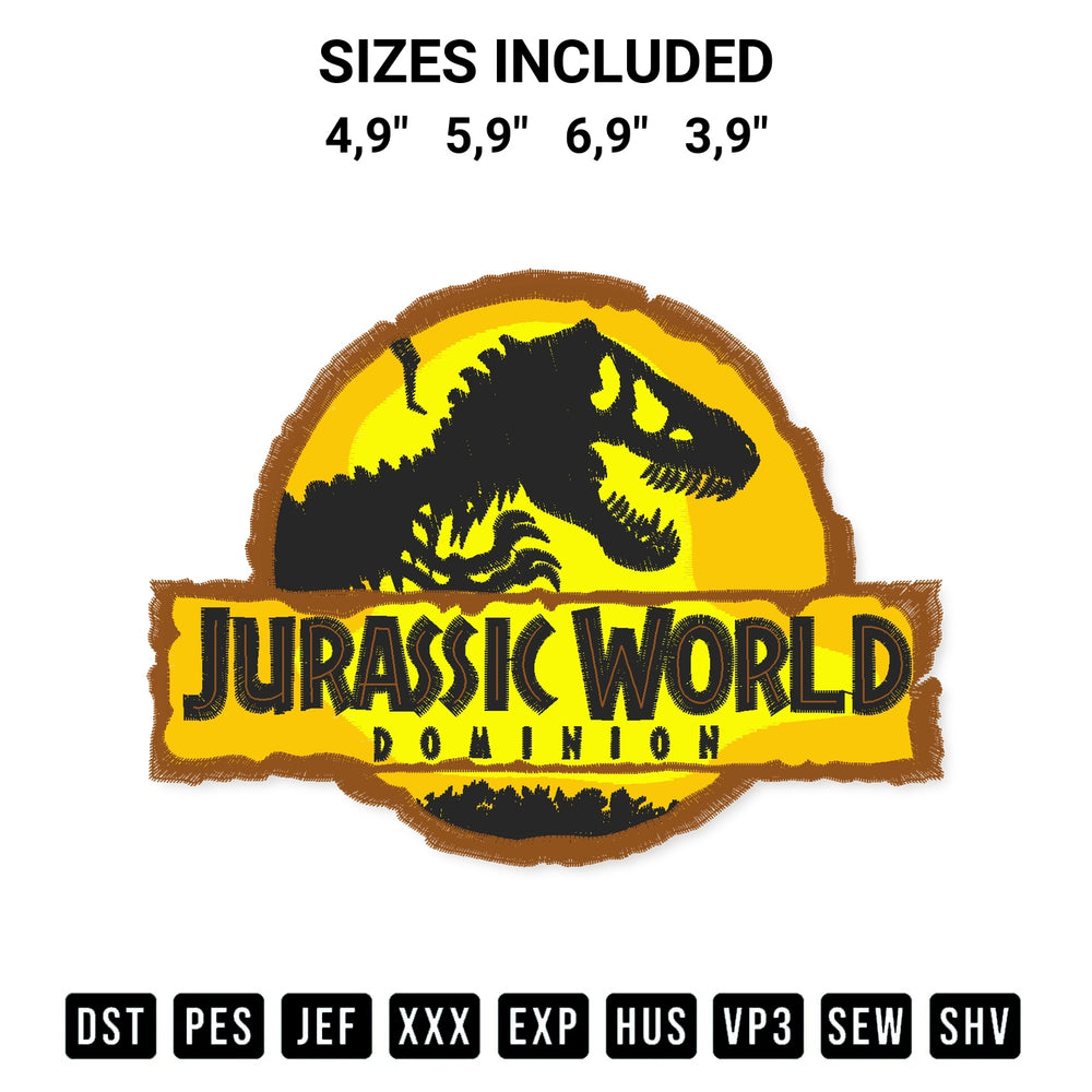 Download the Jurassic World Dominion Logo Embroidery Design machine embroidery design exclusively at Designspacks.com. Premium digitized pattern for apparel and DIY crafts. Available sizes: 4,9", 5,9", 6,9", 3,9".