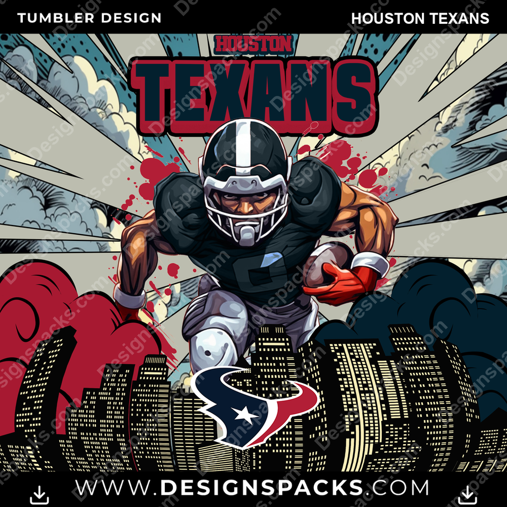 Football Comic Cover Houston Texans Tumbler Digital Wrap Design