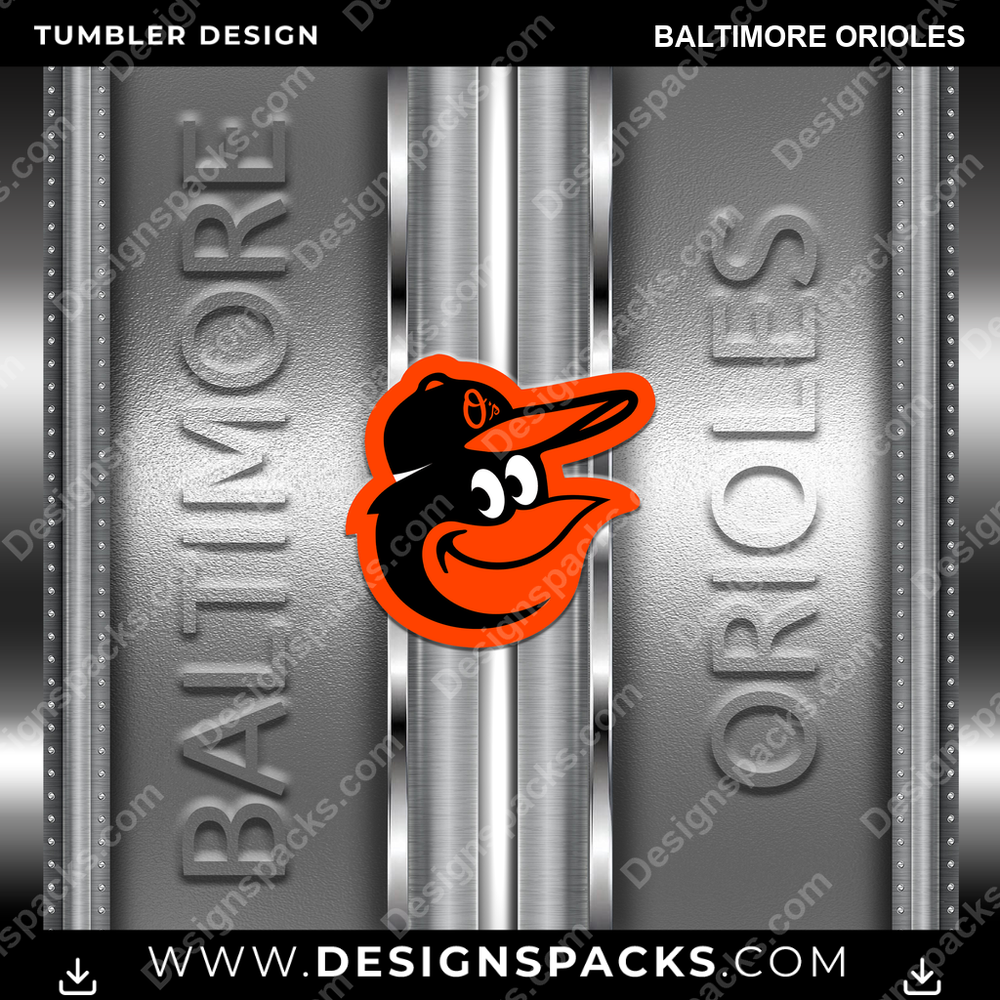 Baseball Metallic Baltimore Orioles Tumbler Digital Wrap Design
