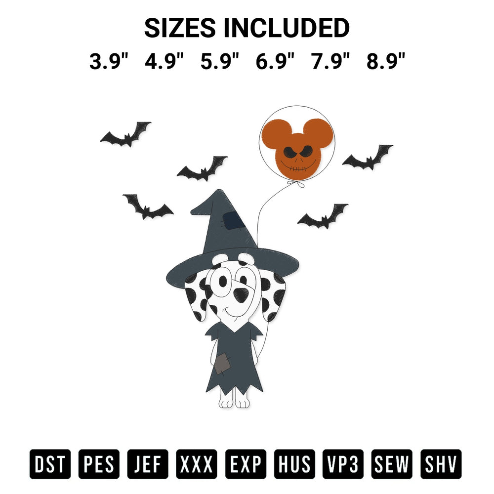 Add a unique touch to your apparel with the Bluey Chloe Halloween Embroidery Design embroidery file. Premium instant download available now on Designspacks.com. Available sizes: 3.9", 4.9", 5.9", 6.9", 7.9", 8.9".