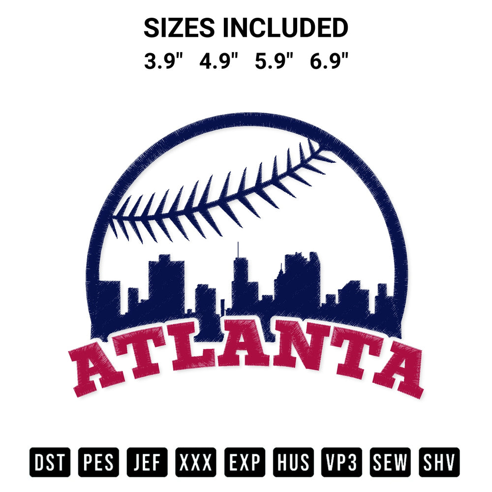 Looking for the perfect pattern? Download the Atlanta Baseball Skyline Embroidery Design embroidery design today at Designspacks.com. Crisp, clean stitching guaranteed. Available sizes: 3.9", 4.9", 5.9", 6.9".