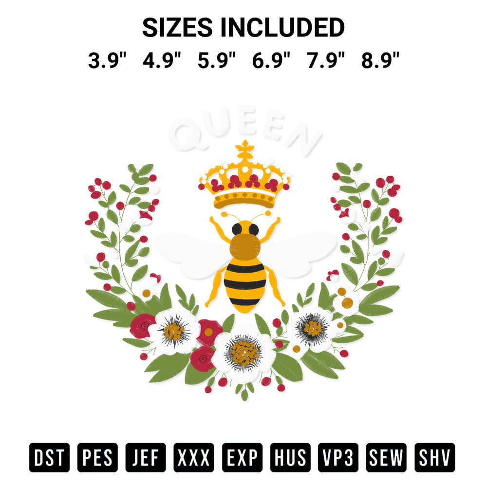 Discover the perfect addition to your crafting collection: Queen Bee Embroidery Design embroidery file. Instantly available at Designspacks.com. Available sizes: 3.9", 4.9", 5.9", 6.9", 7.9", 8.9".
