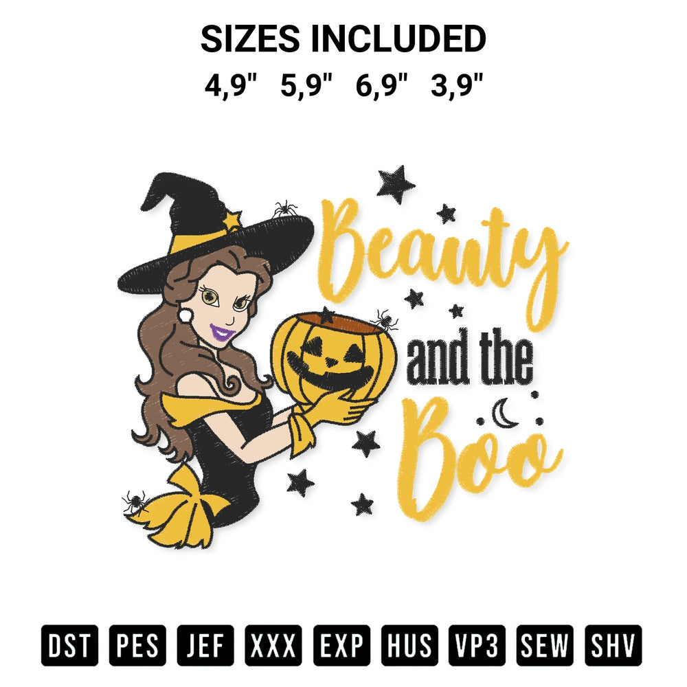 Get the Beauty And The Boo Disney Halloween Princess Boo Pumpkin Witches Halloween Logo Embroidery Design embroidery design for your custom crafts! Premium digitized files available for instant download at Designspacks.com. Available sizes: 4,9", 5,9", 6,9", 3,9".