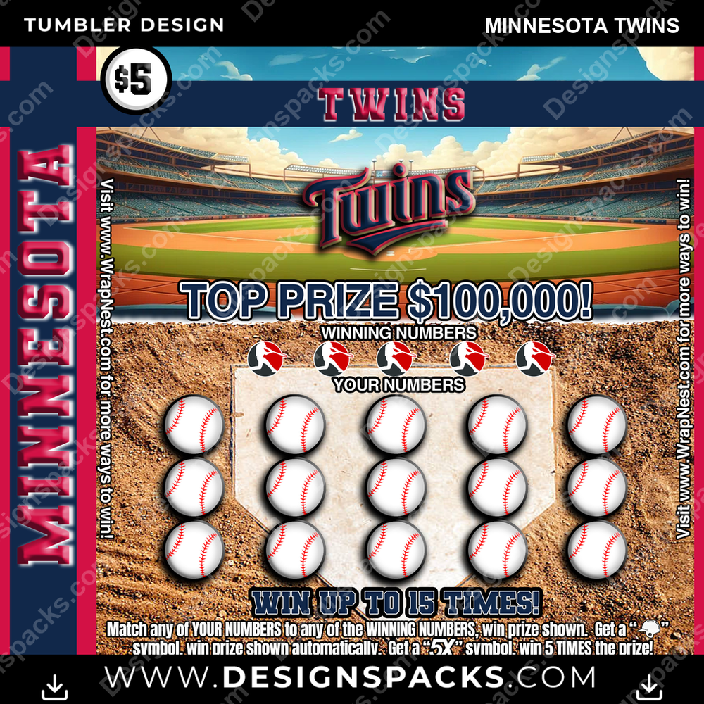 Baseball Lottery Ticket Minnesota Twins Tumbler Digital Wrap Design