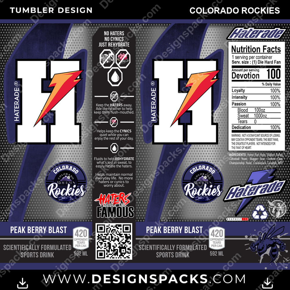 Baseball Haterade Colorado Rockies Tumbler Digital Wrap Design