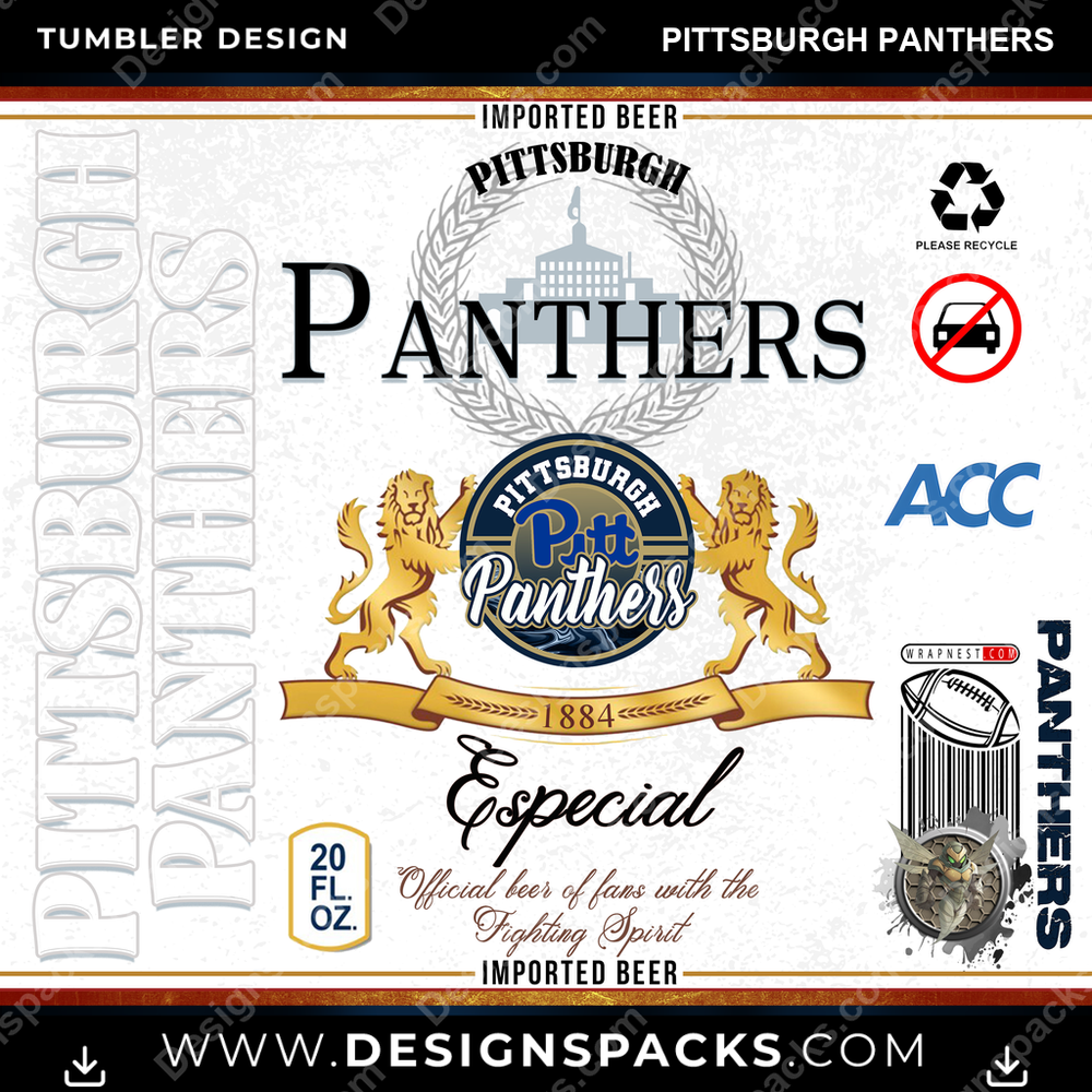 College Sport Modelo Pittsburgh Panthers Tumbler Digital Wrap Design