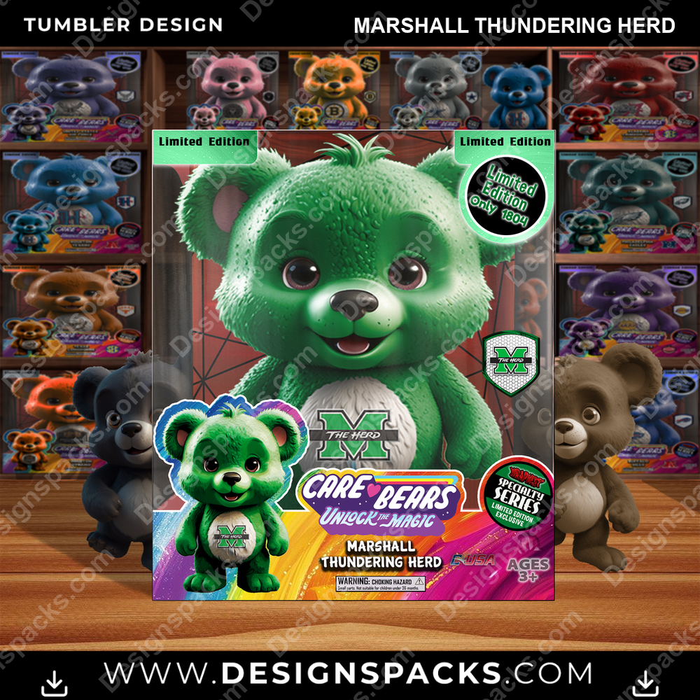 College Sport Care Bear Box Marshall Thundering Herd Tumbler Digital Wrap Design