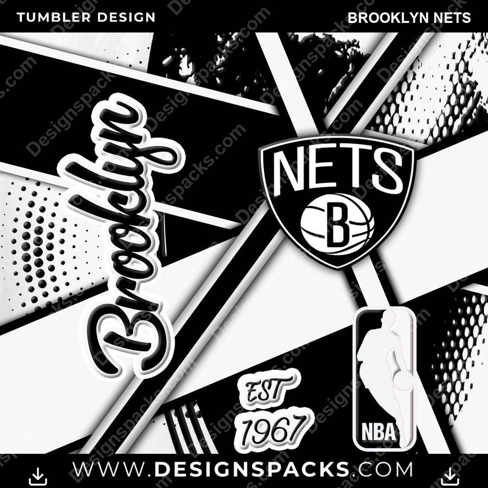 Basketball Team Sport Brooklyn Nets Tumbler Digital Wrap Design