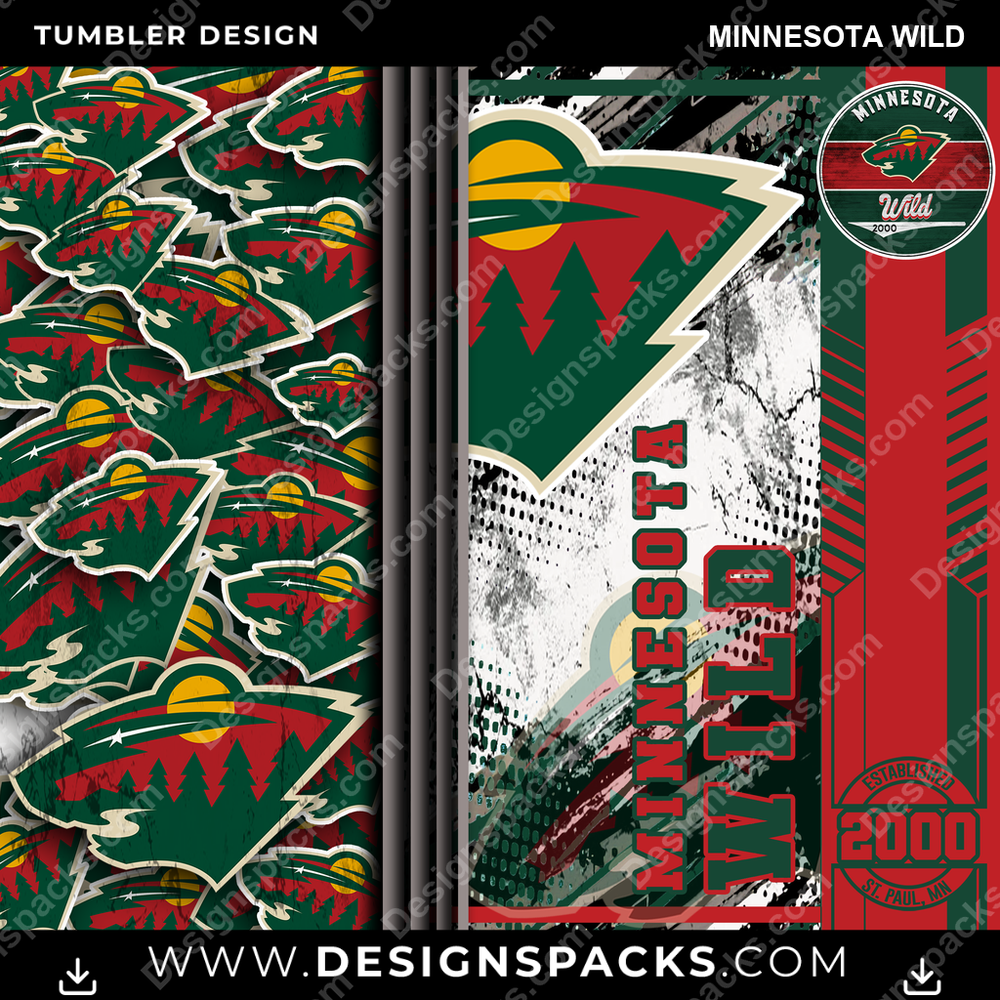 Hockey Sports Minnesota Wild NHL Hockey Tumbler Digital Wrap Design Download