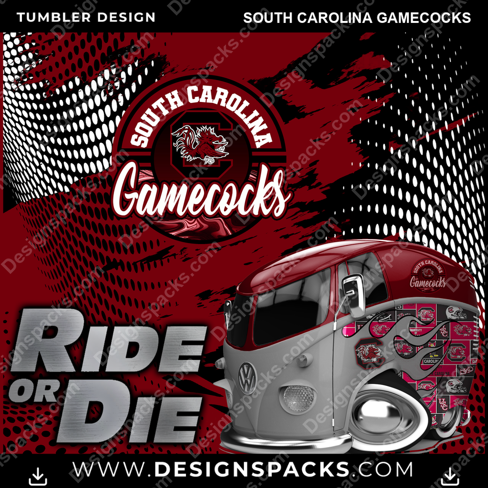 College Sport Ride or Die South Carolina Gamecocks Tumbler Digital Wrap Design