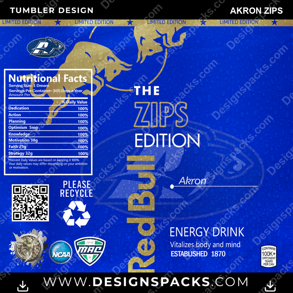 College Sport Red Bull Akron Zips NCAA College Sport Tumbler Digital Wrap Design Download